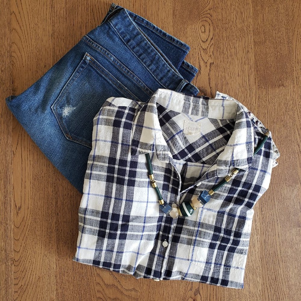 J.Crew Popover Blue/White Plaid Button-Down L